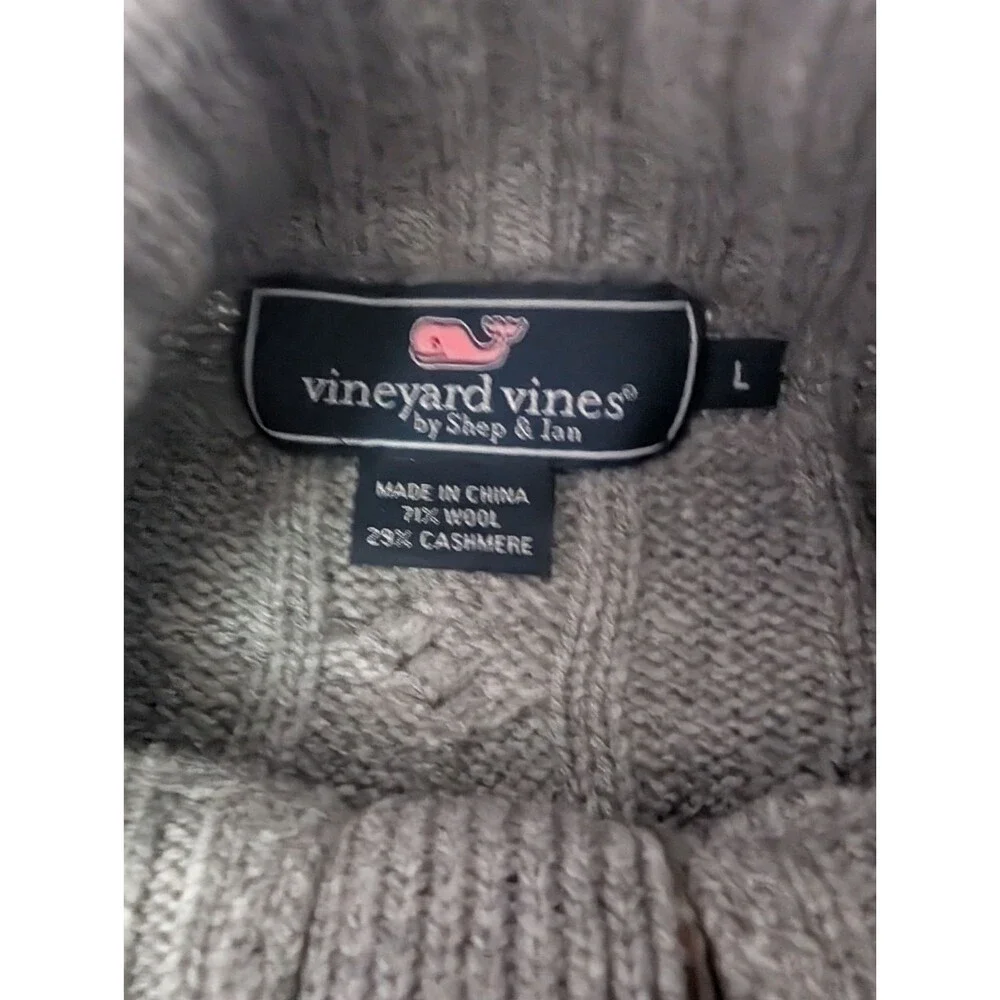 Vineyard Vines Mens L Gray Cable Knit Mock Neck Button Wool Cashmere Sweater